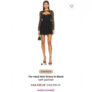 New Self-Portrait Tie-neck Mini Dress in Black